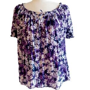 Croft & Barrow Floral Print Short Sleeve Peasant Top